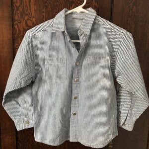 Railroad Cotton Stripe Kids Button Shirt